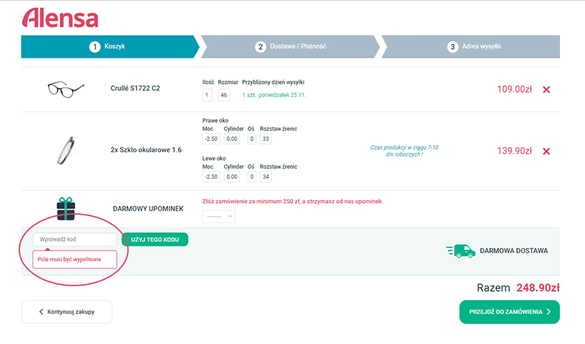 Jak uzupełnić kod zniżkowy w koszyku